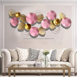 Nouvelle dernière conception ronde sculptée rose et or plaque décorative en métal Art mural pour salon - Product Image 5