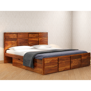Modern Solid Teak Wood <b>Platform</b> <b>Bed</b> <b>Frame</b> with Artistic Headboard for Luxury Minimalist Bedroom Furniture - Product Image 1