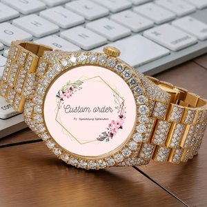 Montre-bracelet de luxe pour homme entièrement sertie de moissanite, mouvement mécanique, style hip-hop premium, montre de marque plaquée or jaune - Product Image 3