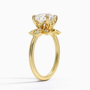 Bague de fiançailles en diamant de laboratoire taille ronde, or jaune 14 carats, motif floral inspiré de la nature, pour femme, pour mariage et fête - Product Image 2