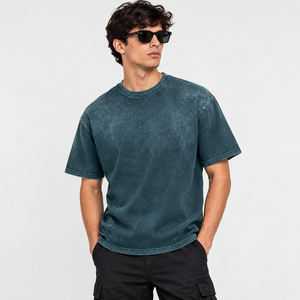 Camiseta Extra Grande Personalizada para Hombre, 100% Algodón, Estilo Vintage Lavado, Streetwear con Detalle de Parche Tejido, Hombros Caídos, Corte Relajado - Product Image 1