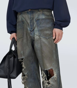Jeans de Hombre 100% Algodón con Acabado Encerado Personalizado, Estilo Baggy, Efecto Pintura de Barro, 14 OZ - Product Image 6