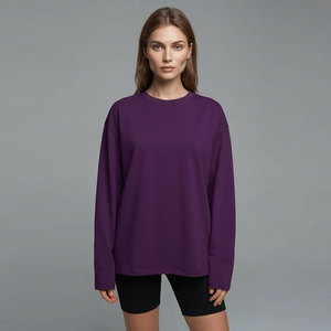 T-shirt à manches longues personnalisé OEM 100 % coton, coupe oversize décontractée, pull respirant pour femme, idéal pour le jogging - Product Image 1