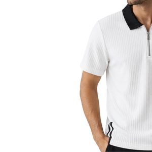 Polo de Golf Personalizado Blanco y Negro con Cuello Tipo Waffle, Media Cremallera, Manga Corta, Tejido Texturizado, Logotipo Personalizado, Fabricante de Marca Privada para Hombre - Product Image 3
