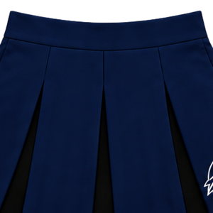Ensemble d'uniforme de cheerleading bleu marine, noir et blanc, avec crop top sans manches à col en V et jupe plissée, pour spectacle de danse et équipe de cheerleading - Product Image 6