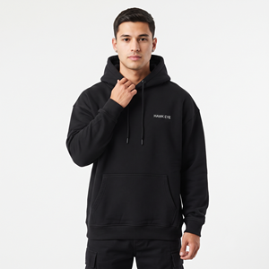 Sweat-shirts tendance, sweat-shirt noir surdimensionné avec grande poche avant et cordon de serrage réglable aux poignets, sweats-shirts personnalisés ODM - Product Image 2