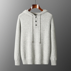 Suéter de punto con capucha para hombre, de algodón, color liso, corte holgado, ecológico, antipilling, informal de otoño, servicio OEM, gris, manga larga - Product Image 1