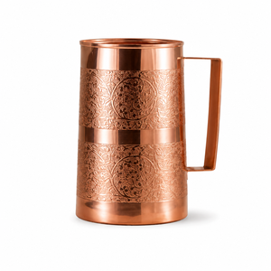 Pichet à eau artisanal en cuivre pur, carafe en cuivre gravée, vaisselle en cuivre, tasse de service pour l'eau, récipient ayurvédique en cuivre, ustensiles de cuisine - Product Image 1