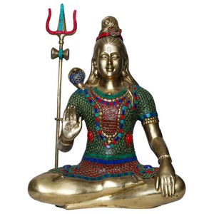 Statue de Shiva en laiton finition vintage, fournisseur indien, pour culte religieux ou élégante décoration hindoue, disponible au prix export. - Product Image 1