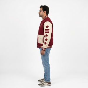 Premium Heavyweight Wool Melton Varsity <b>Jacket</b> Full Grain Leather Sleeves Oversized Streetwear Customizable OEM Men's Letterman - Product Image 3