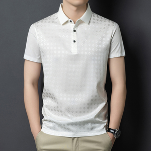 เสื้อโปโลผ้าไหมมัลเบอร์รี่สำหรับผู้ชาย แขนสั้น ผ้าซาตินยืดได้ เรียบลื่น ระบายอากาศได้ดี เสื้อลำลอง สกรีนโลโก้ได้ เสื้อยืดพรีเมียม - Product Image 1