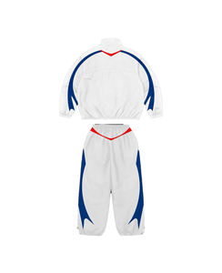 Ensemble de survêtement pour homme, blanc, bleu, rouge, avec blocs de couleur, veste zippée sportive et pantalon, en polyester tricoté respirant, coupe-vent - Product Image 3