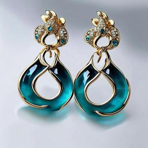 Pendiente de Plata de Ley 925, pendiente de piedras preciosas verdes chapado en oro de 18 quilates para mujeres y niñas, pendiente - Product Image 4