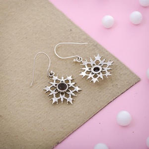 Boucles d'oreilles pendantes flocon de neige en argent sterling 925 avec quartz fumé, pierres précieuses naturelles, vente en gros, bijoux pour femmes - Product Image 2