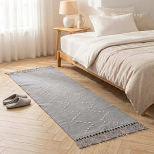 Scandinavian Handwoven Cotton Area Rug with Neutral Stripe Pattern for Living Room & Minimalist Interiors - Product Image 6