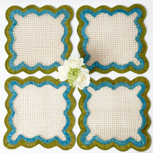 Handmade Floral Scalloped Rattan Placemat and Charger <b>Plates</b> From Vietnam Wholesale for Dining Table Set of <b>Mats</b> & Pads - Product Image 1