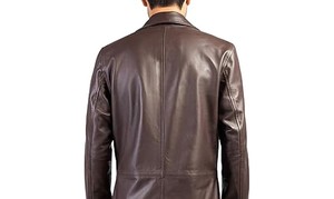 Unisex Genuine Hide Long <b>Leather</b> <b>Coat</b> Full Length Cold Weather Outerwear Long Sleeve High Lapel Front Snap Closure - Product Image 3