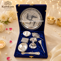 Premium KUMKUM FASHIONS Indiase Duits zilveren luxe traditionele Pooja Thali set nieuwste design decoratieve gebedsgeschenkdoos Ganesha
