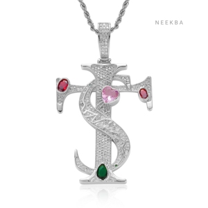 Pendentif Croix Asen en Moissanite Iced Out en Argent Sterling 925 – Pendentif Croix Asen de Créateur avec Pierres Précieuses Multicolores - Product Image 3