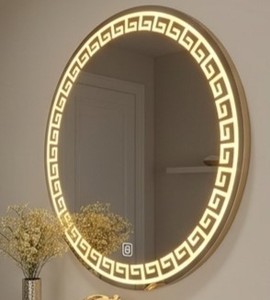 <b>Round</b> Handmade Glass LED <b>Bathroom</b> <b>Mirror</b> with Greek Key Design Gold Frame Backlit with Touch Switch From REHMAN CRAFT - Product Image 6