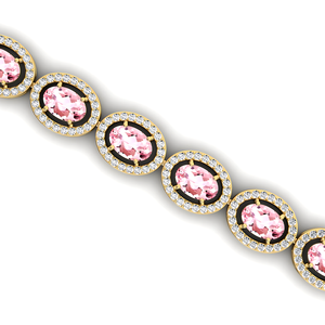 สร้อยข้อมือเทนนิสทองคำ 14k ประดับมอร์แกไนต์ทรงรีธรรมชาติ พร้อมเพชรแบบฮาโล ความยาวสั่งทำได้ เครื่องประดับชั้นดี สร้อยข้อมือเทนนิสหรูหราประดับเพชร - Product Image 6