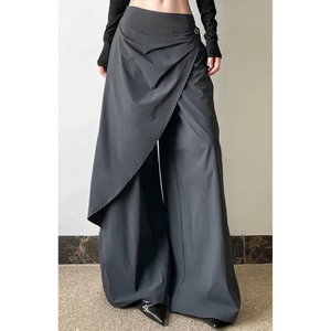 Asymmetrical <b>Wrap</b> Front Wide Leg <b>Trousers</b> They are often marketed under Korean Streetwear or Avant Garde styles - Product Image 1