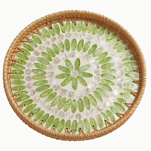 Juego de Bandejas Redondas de Madera con Incrustaciones de Madreperla y Ratán, Bandejas Decorativas de Lujo para Servir Alimentos, Ideales para Regalos - Product Image 4