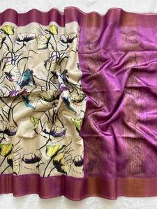 Dernier modèle de sari indien éblouissant en soie Tusshar, design traditionnel, exclusif, pour fêtes et mariages, sari accrocheur - Product Image 3