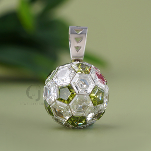 20 Carat Green White Lab Created Diamond Ball Pendant 14Kt Gold Hexagon Cut Invisible Setting Geometric Sphere Statement Jewelry - Product Image 1