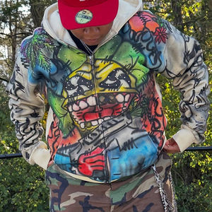 เสื้อฮู้ดดี้ทรงบ็อกซี่แบบซิป ผ้าคอตตอนหวี 100% น้ำหนัก 500 กรัม พิมพ์ลาย DTG สตรีทแวร์คุณภาพสูง ตกแต่งด้วยโลโก้แบบสั่งทำพิเศษ ปักลายปะติดแบบวอชแพทช์ ประดับด้วยคริสตัล - Product Image 2