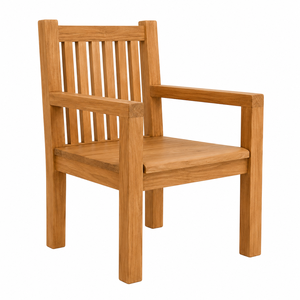 Chaise de jardin extérieure en teck massif au design contemporain, écologique, avec dossier à lattes verticales et accoudoirs intégrés - Product Image 2