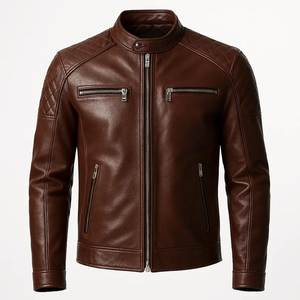 Veste en cuir pour homme au design personnalisé et tendance, col montant et logo sur le devant, fabriquée au Pakistan, veste d'hiver pour hommes et motards - Product Image 3