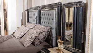 Modern Minimalist <b>Solid</b> Teak <b>Wood</b> Bedroom Set Luxury Grey Upholstered King Size Bed Wardrobe 2 Nightstands <b>Dressing</b> <b>Table</b> - Product Image 3