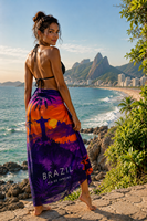 Pareo de Playa con Estampado de Palmeras al Atardecer en Río de Janeiro, Brasil, para Mujer, Maxi Sarong, 1 Pieza, Poliéster con Estampado Digital