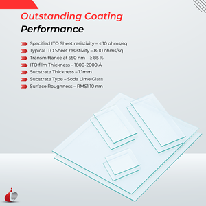 Verre ITO conducteur Techinstro, résistivité <20 Ohms/sq, transmittance >83%, épaisseur 1,1 mm, précision standard, garantie 6 mois - Product Image 2