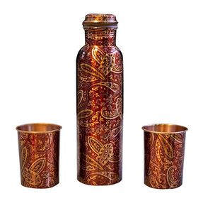 Bouteille d'eau en cuivre poli avec coffret cadeau en verre, écologique, sans BPA, sans danger pour les aliments, bouteille d'eau haut de gamme, design personnalisable - Product Image 2