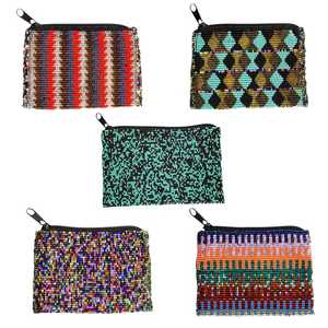 Sac à main rectangulaire en coton fait main, orné de perles, avec fermeture éclair, motif floral brodé bleu sarcelle et noir, base en polyester, idéal pour les voyages et les soirées - Product Image 5
