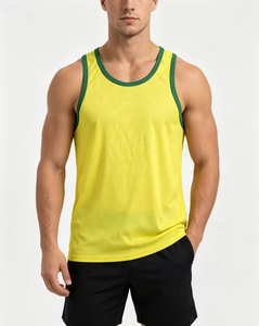 Men's Yellow Sleeveless Tank Top O-Neck Solid Color Casual Breathable Quick Dry Knitted Polyester/Cotton Athletic Wear Summer - Product Image 3