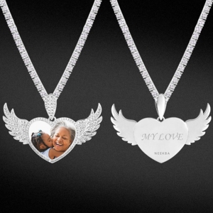 Colgante de Plata de Ley 925 con Alas de Ángel y Corazón para Foto, Colgante Personalizado con Imagen, Colgante con Foto Personalizada de Moissanita - Product Image 5