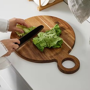 Planche à découper ronde en bois d'acacia avec poignée, planche à fromage en bois écologique pour la cuisine, charcuterie, passe au lave-vaisselle - Product Image 5