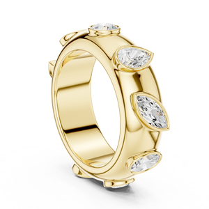 Yellow Gold Bezel <b>Set</b> Multi Stone Wide Band <b>Ring</b> <b>for</b> <b>Women</b> Luxury Statement Wedding Anniversary Fashion Jewelry - Product Image 4