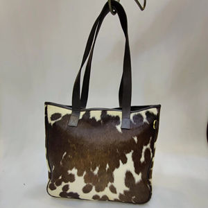 Sac fourre-tout en cuir véritable à poils, style vintage, broderie, couleur unie, personnalisable, pour femme, LHTB-0038 - Product Image 1