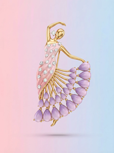 Ensemble de boutons de manchette et pince à cravate Golden Ballerina, émail rose, diamant, jupe, bijoux formels pour femme, pour fête, anniversaire, cadeau de Noël - Product Image 2