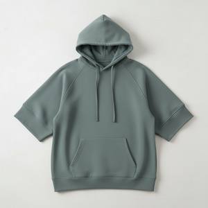 Hoodie streetwear personnalisé à manches courtes, coupe ample, fabricant, services OEM/ODM - Product Image 4