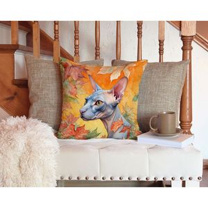 Donskoy Don Sphynx Chat Feuilles d'automne Oreiller décoratif 14h x 14W Intérieur Extérieur Lavable en machine pour canapé lit Patio Decor - Product Image 3