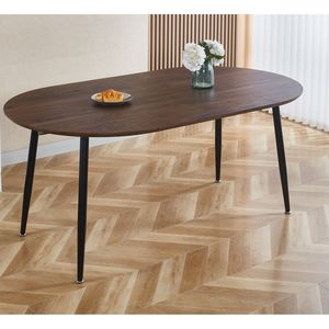 DINING <b>TABLE</b> with <b>Extensible</b> 100/140/180x100x75cm Top Black Metal <b>Leg</b> Walnut Color <b>for</b> Office or Coffee Use - Product Image 1