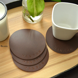 Ensemble de sous-verres en cuir véritable, lot de 4, napperons de table de luxe pour tasses chaudes et froides, accessoires en cuir de vachette faits à la main GLC-0006 - Product Image 1