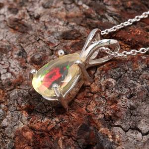 Pendentif en opale d'Éthiopie naturelle en forme de poire, chaîne en argent sterling 925, bijoux faits à la main avec pierres précieuses arc-en-ciel, cadeau pour femmes et enfants, certifié IGI - Product Image 2