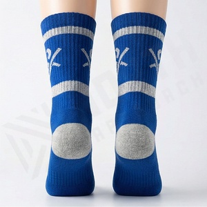 Blue Crew <b>Socks</b> With Gray Stripes Breathable Polyester Spandex Basketball Sports <b>Socks</b> For Adults Summer Regular Style - Product Image 2