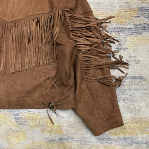 Authentic Vintage Western Cowboy Real <b>Suede</b> Leather <b>Jacket</b> Fringe Beaded Waterproof Windproof Classic Style High - Product Image 6